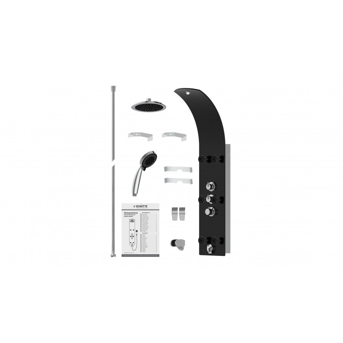60029 LANZAROTE Shower panel, glass, black, with thermostatic mixer vue 3