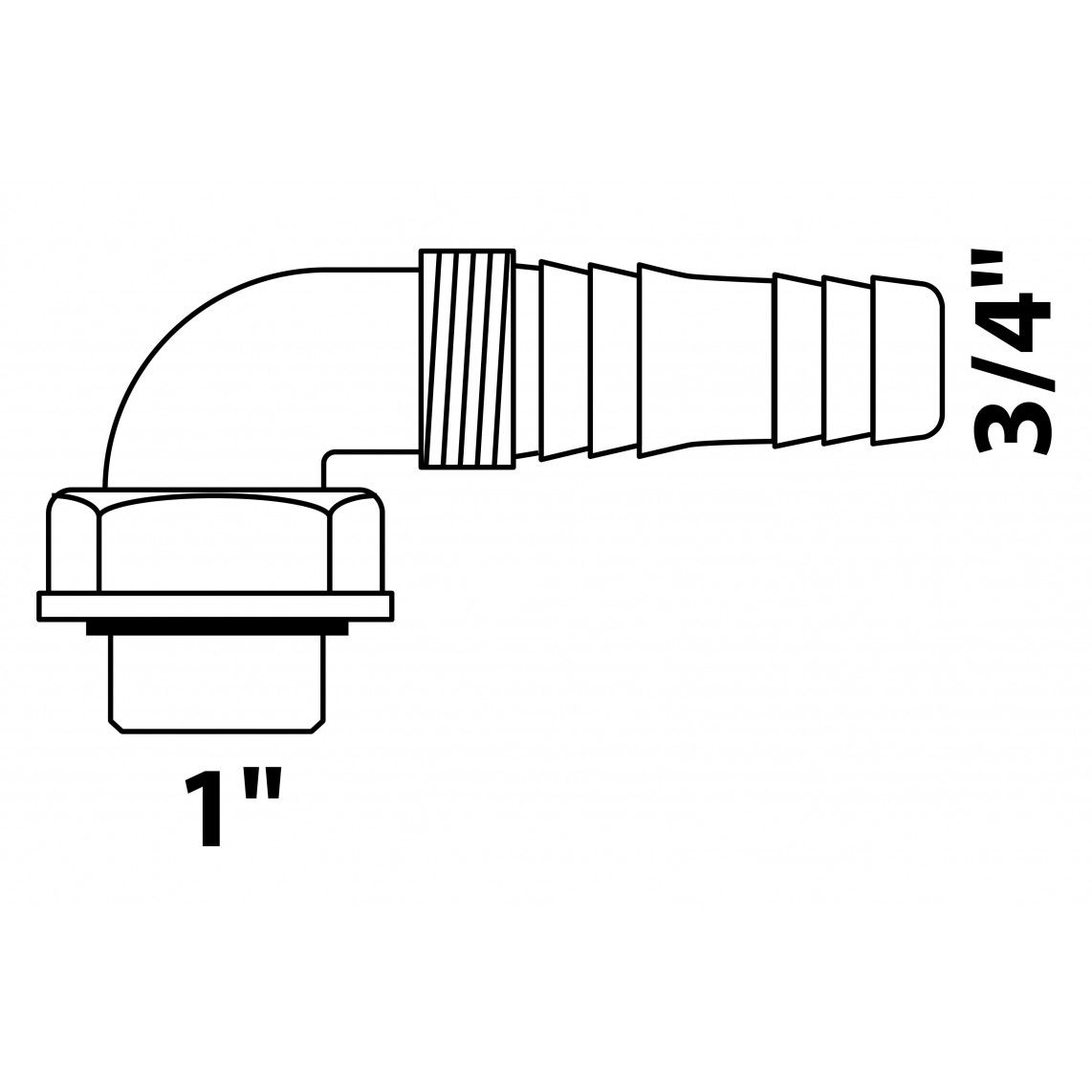 98839320 Device connection 90°, plastic, white, 1" female x 3/4" sleeve, for concealed washing device trap vue 2
