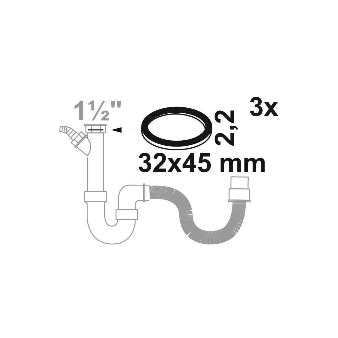 98696140 Flat gasket, silicone, 32 mm x 45 mm x 2,2 mm, for 1 1/2" trap (3x) vue 2