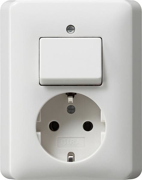 Combinaison interrupteur à bascule / prise Schuko 16A 250V~ avec plaque massive Blanc brillant