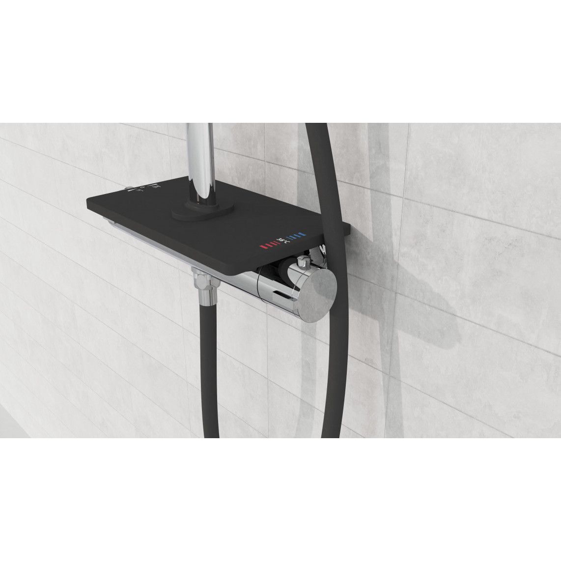 DX1103CST GRANDE VITA Overhead shower set, black, with thermostatic mixer vue 9