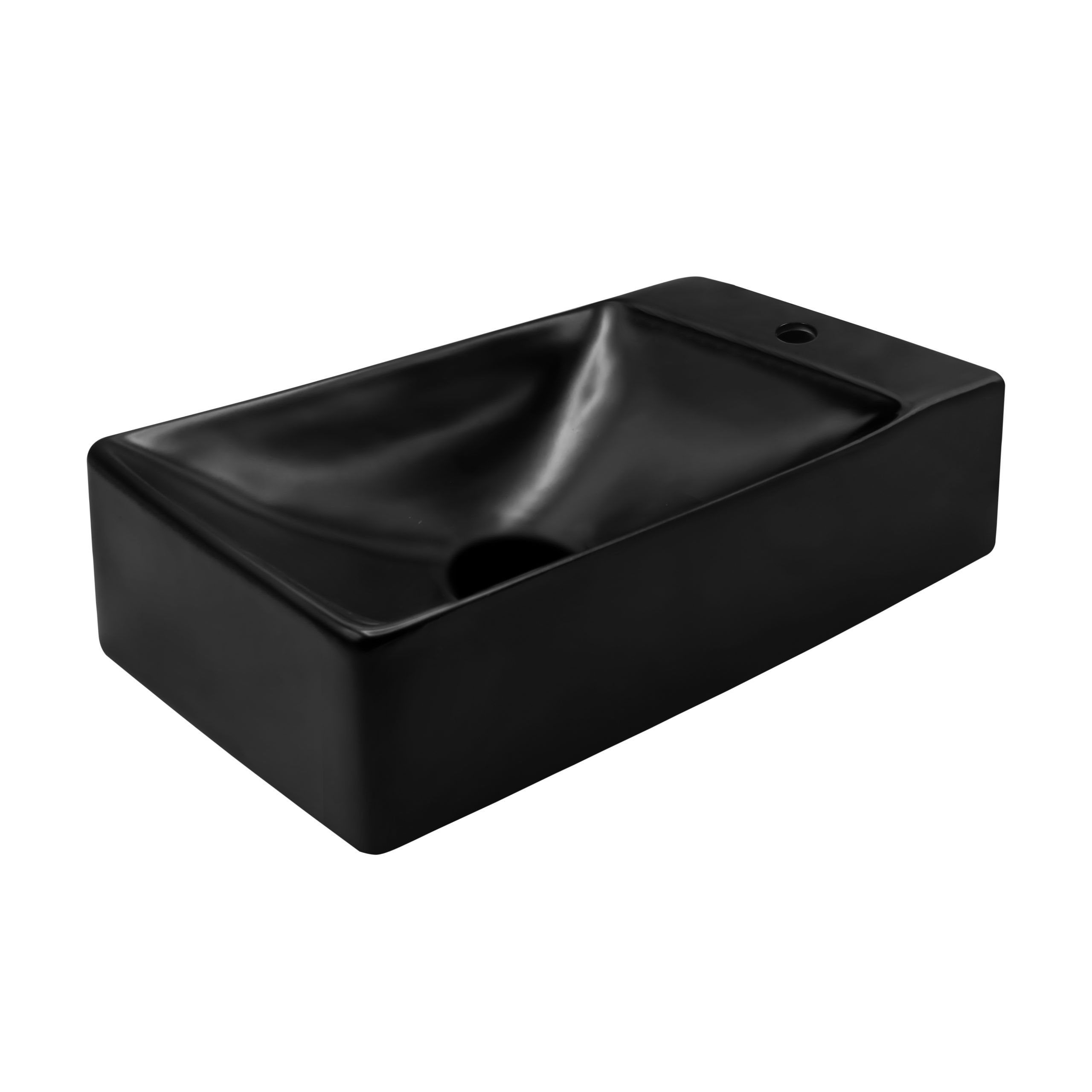 Aloni Lave-mains – Sans Trop-plein – Trou DE Robinet À Droite – Céramique – 38×10×22CM – Noir Mat