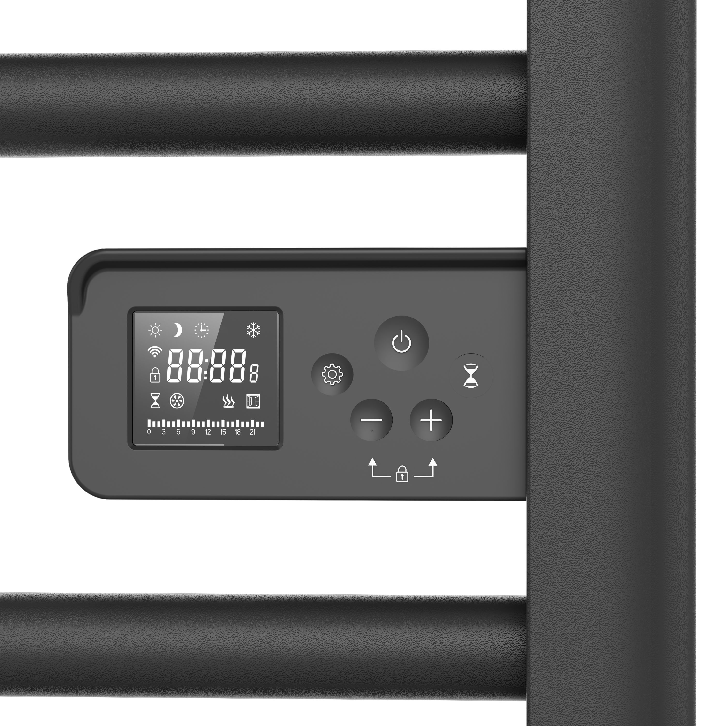 BELRAD SÈCHE-SERVIETTES ÉLECTRIQUE AVEC SOUFFLEUR – AVEC THERMOSTAT NUMÉRIQUE PROGRAMMABLE – SMART WIFI - 2000W – 1840X540X133 MM – NOIR MAT vue 3
