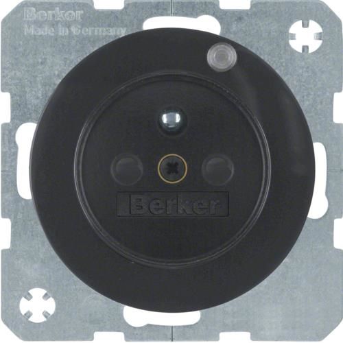 Prise de courant avec Led de contrôle Berker R.1 / R.3 Noir, brillant