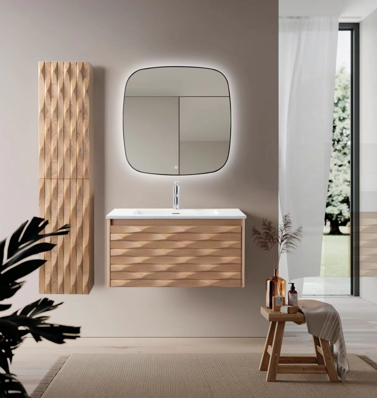 WONDA SQUARE SLIM LAVABO - 1 VASQUE - AVEC TROP-PLEIN - 1 TROU ROBINET - MARBRE COMPOSITE - 80X1,6X52,5 CM - BLANC MAT vue 4