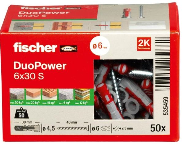 Fischer cheville plus vis Duopower 6 x 30mm (4.5 x 40mm)