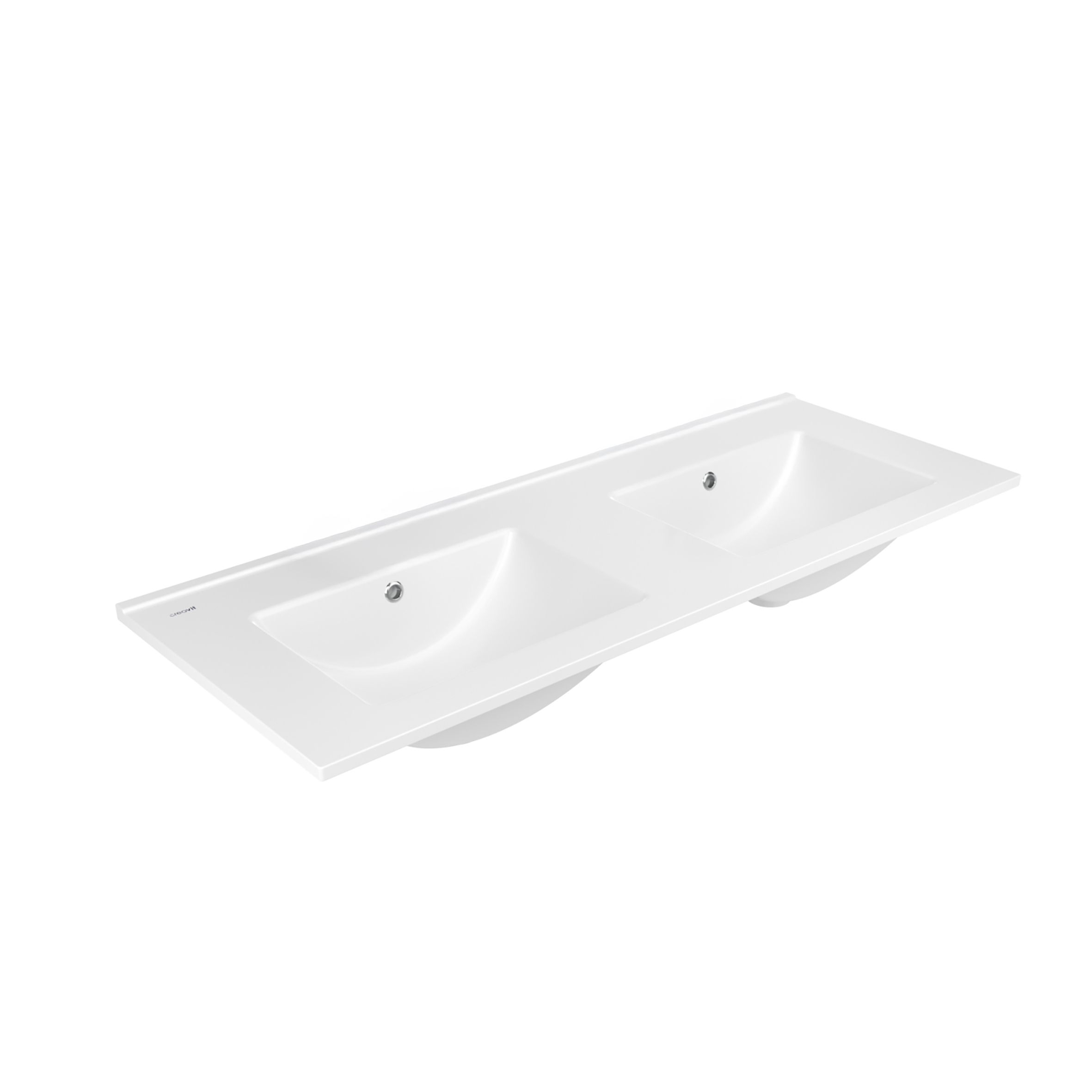 SU Lavabo - 2 Lavabos - Sans Trous DE Robinet - Céramique - 121×46 CM - Blanc Brillant