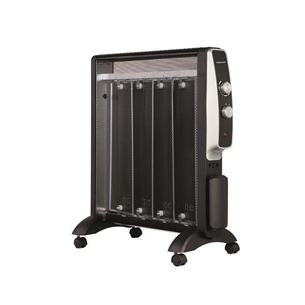 Radiateur Mica Noir 1000 - 2000W avec thermostat réglable, voyant de puissance et système de prot.
