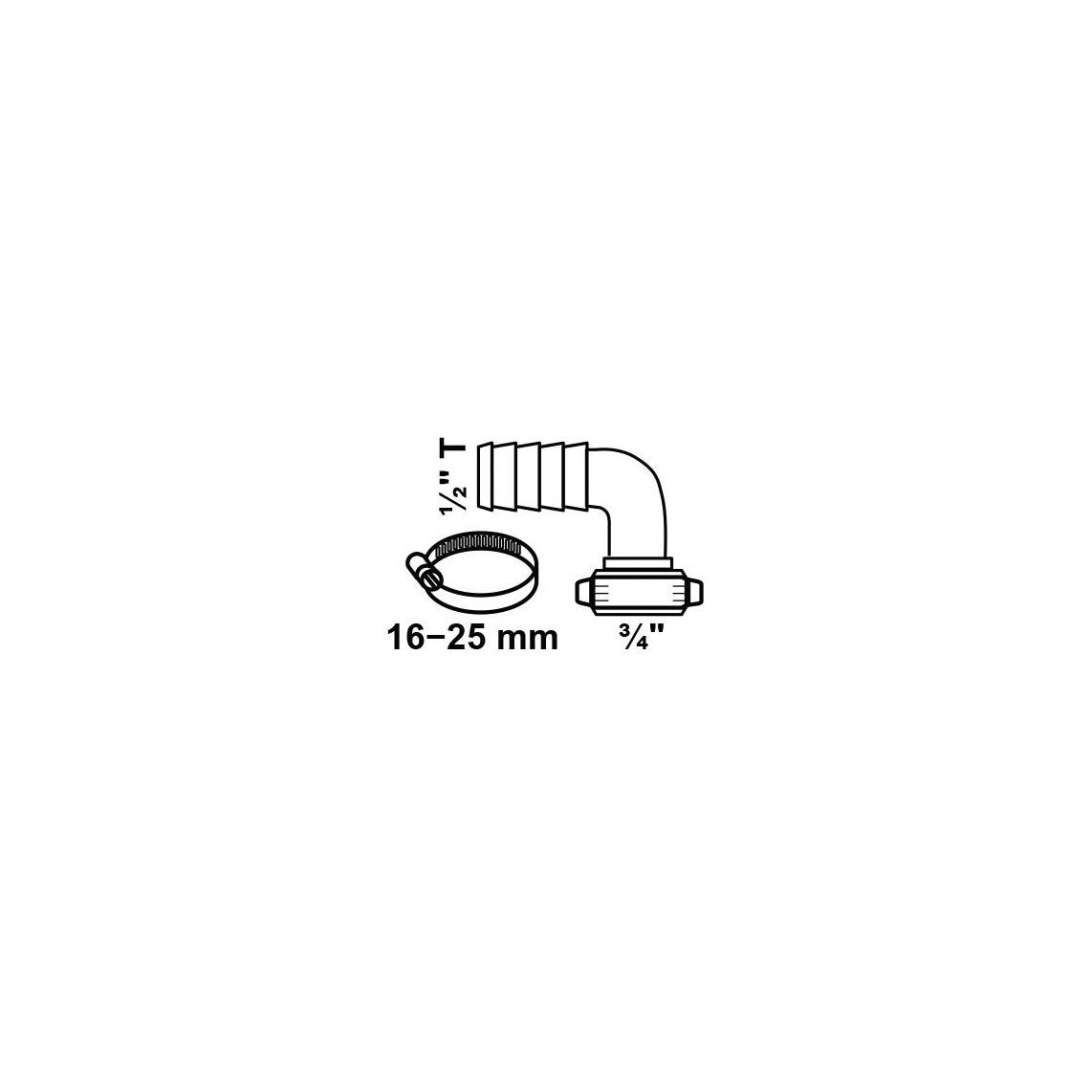 987388148 Half angle screw connection, brass, 3/4"M x 1/2" sleeve, with hose clamp vue 2