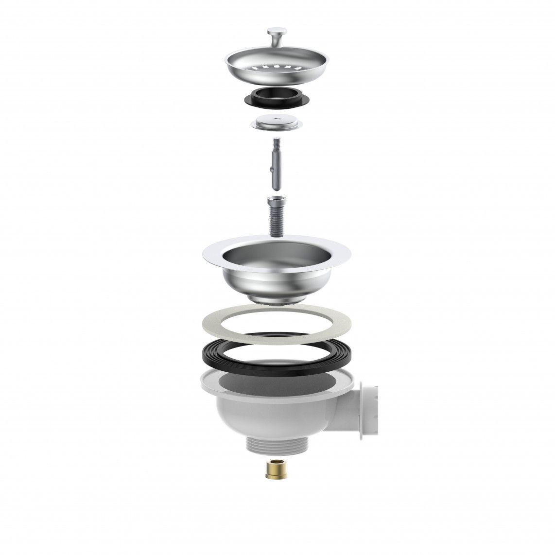 98835340 KS korfventiel, 1 1/2"BU, RVS ontruimingskelk & zeef Ø114 mm, met 1" overloop aansluiting vue 7