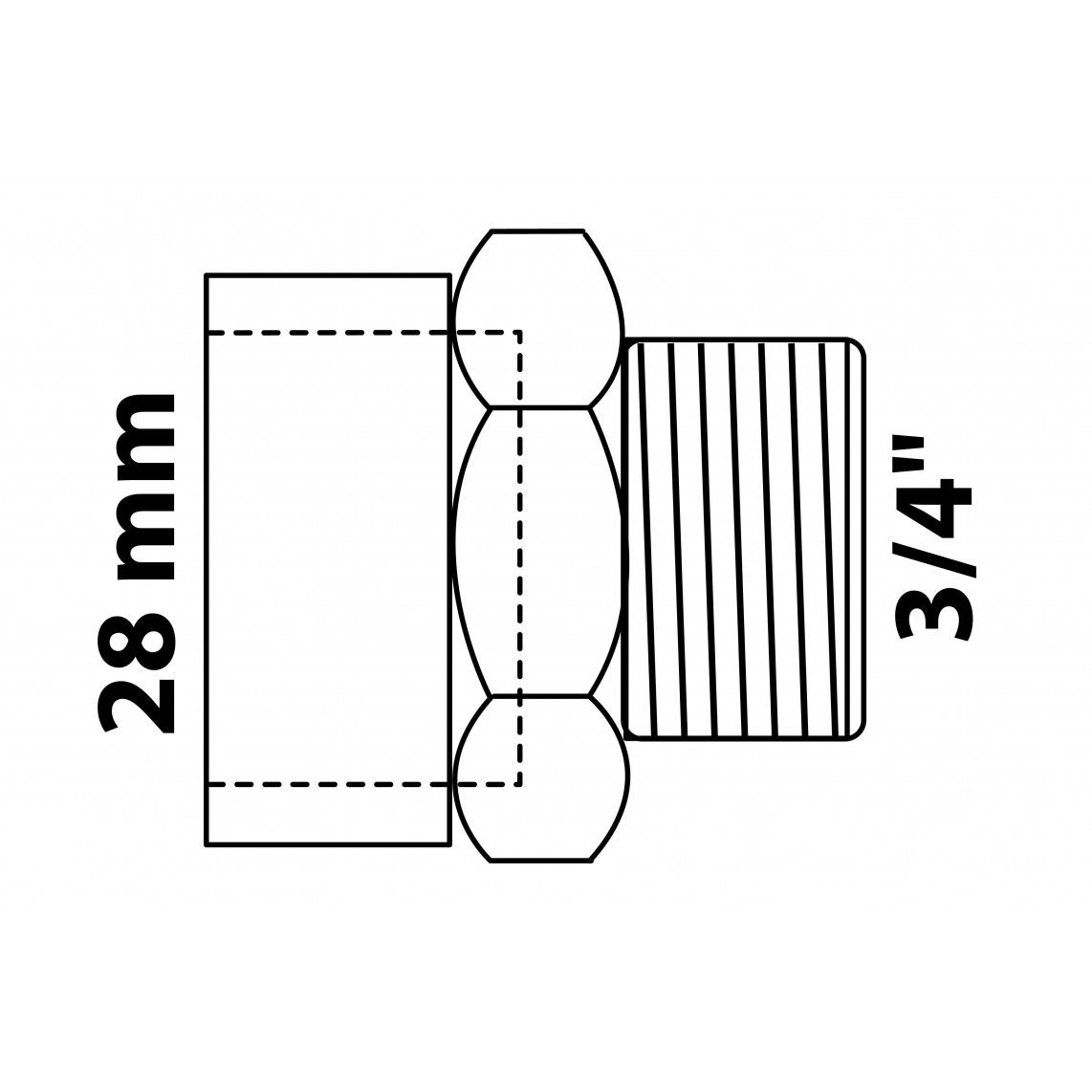 989089155 Transition nipple, red brass, 28 mm x 3/4" male, 1 socket vue 2