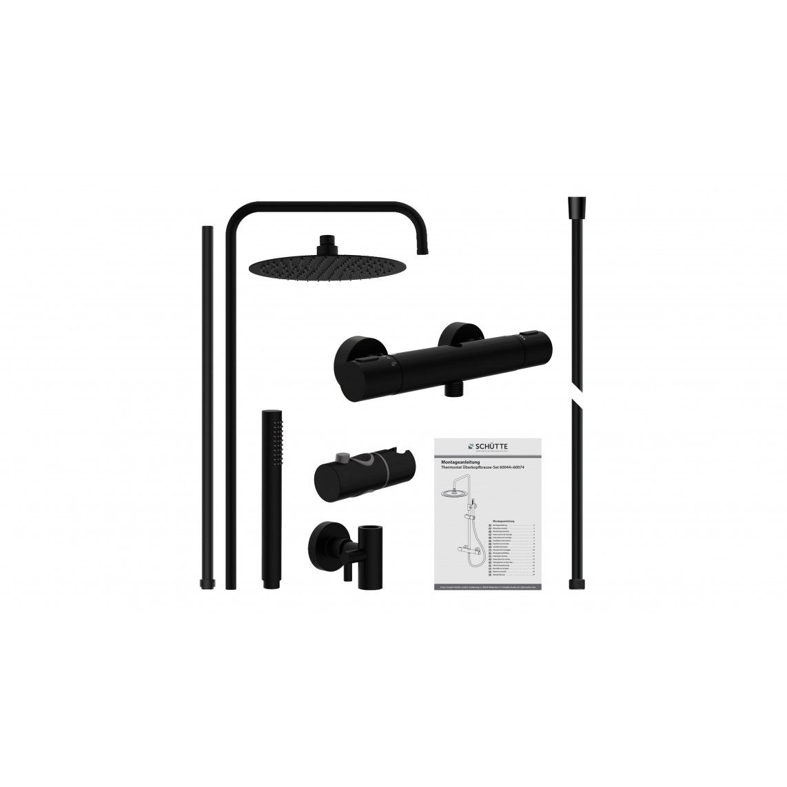 60074 AQUADUCT Overhead shower set, black matt, with thermostatic mixer vue 5