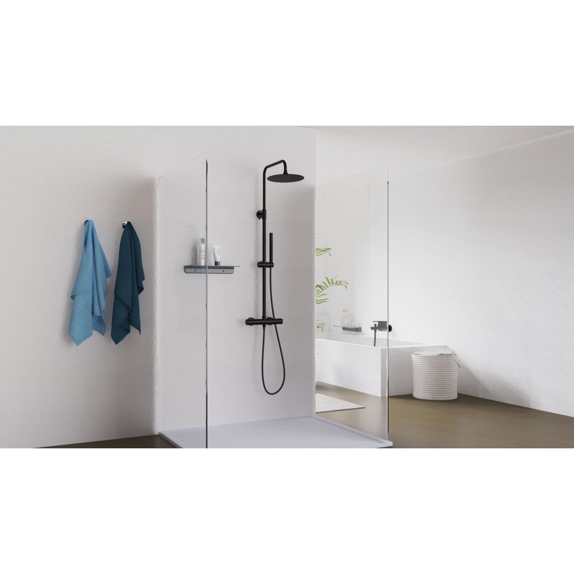 60074 AQUADUCT Overhead shower set, black matt, with thermostatic mixer vue 6