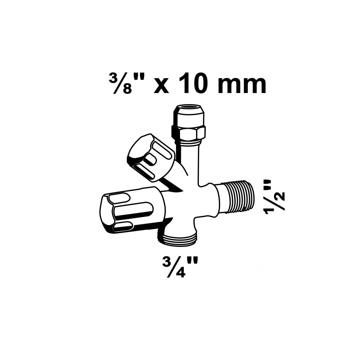 98480090 Additional angle valve, chrome, 1/2" male x 3/4" male x 3/8" male x 10mmQ vue 7