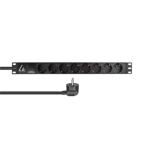 Multiprise Lanview 19" pour montage en rack 3m, 16A avec 8 prises Schuko F