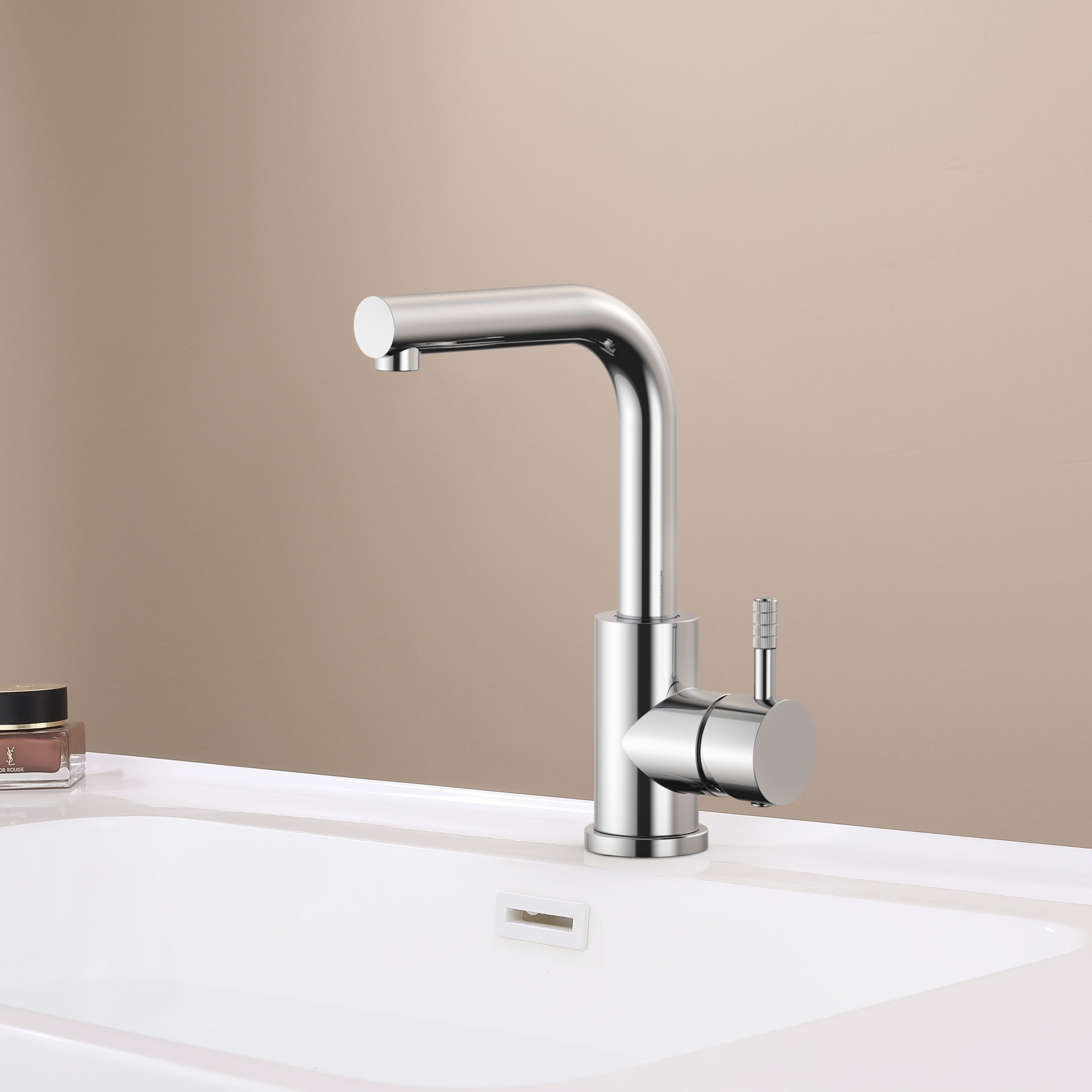 STRIA MITIGEUR LAVABO/ÉVIER – BEC DROIT – MOBILE – DÉMARRAGE À FROID – POIGNÉE AVEC STRUCTURE STRIÉE RAFFINÉE – SANS BONDE – CHROME vue 2