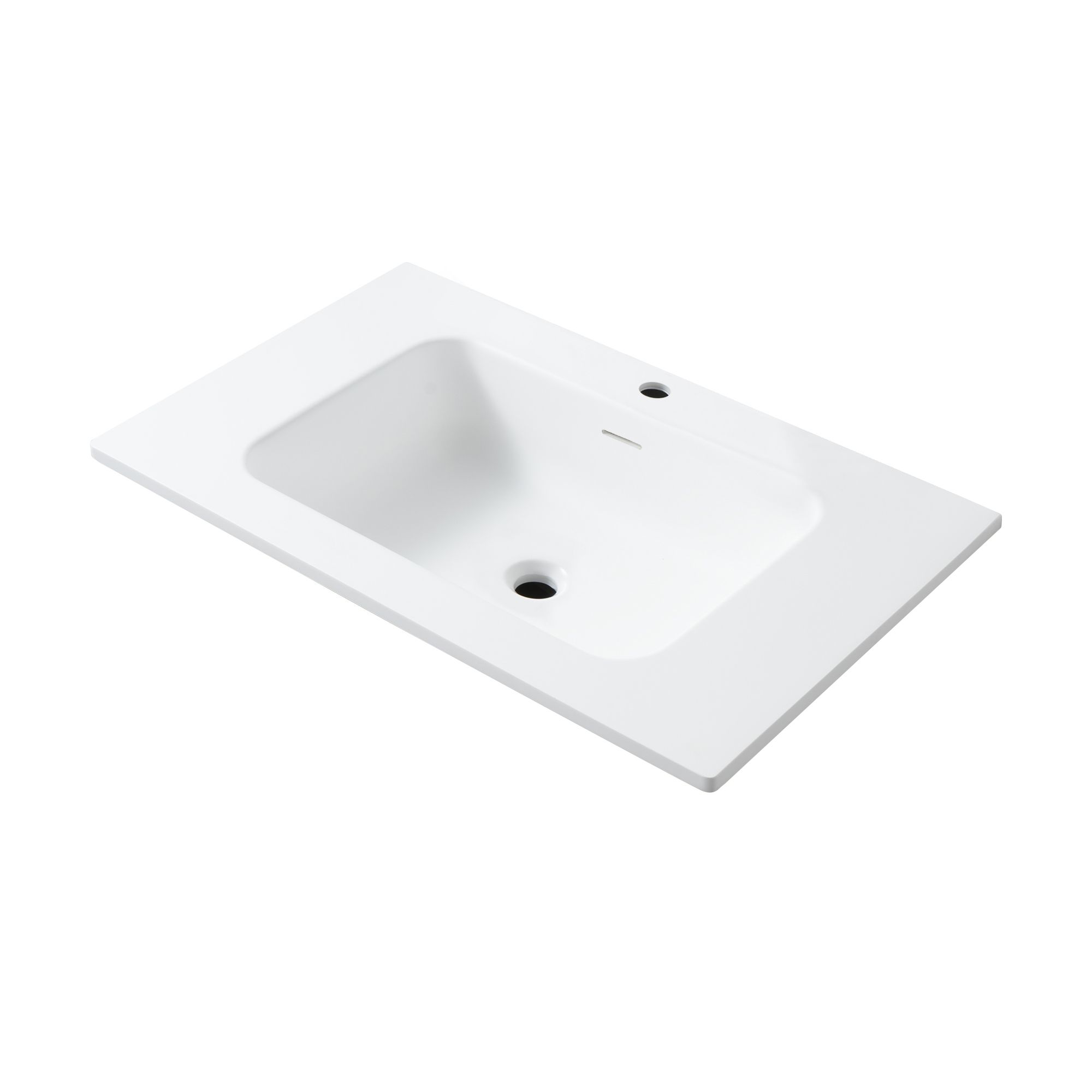 WONDA SQUARE SLIM LAVABO - 1 VASQUE - AVEC TROP-PLEIN - 1 TROU ROBINET - MARBRE COMPOSITE - 80X1,6X52,5 CM - BLANC MAT vue 2