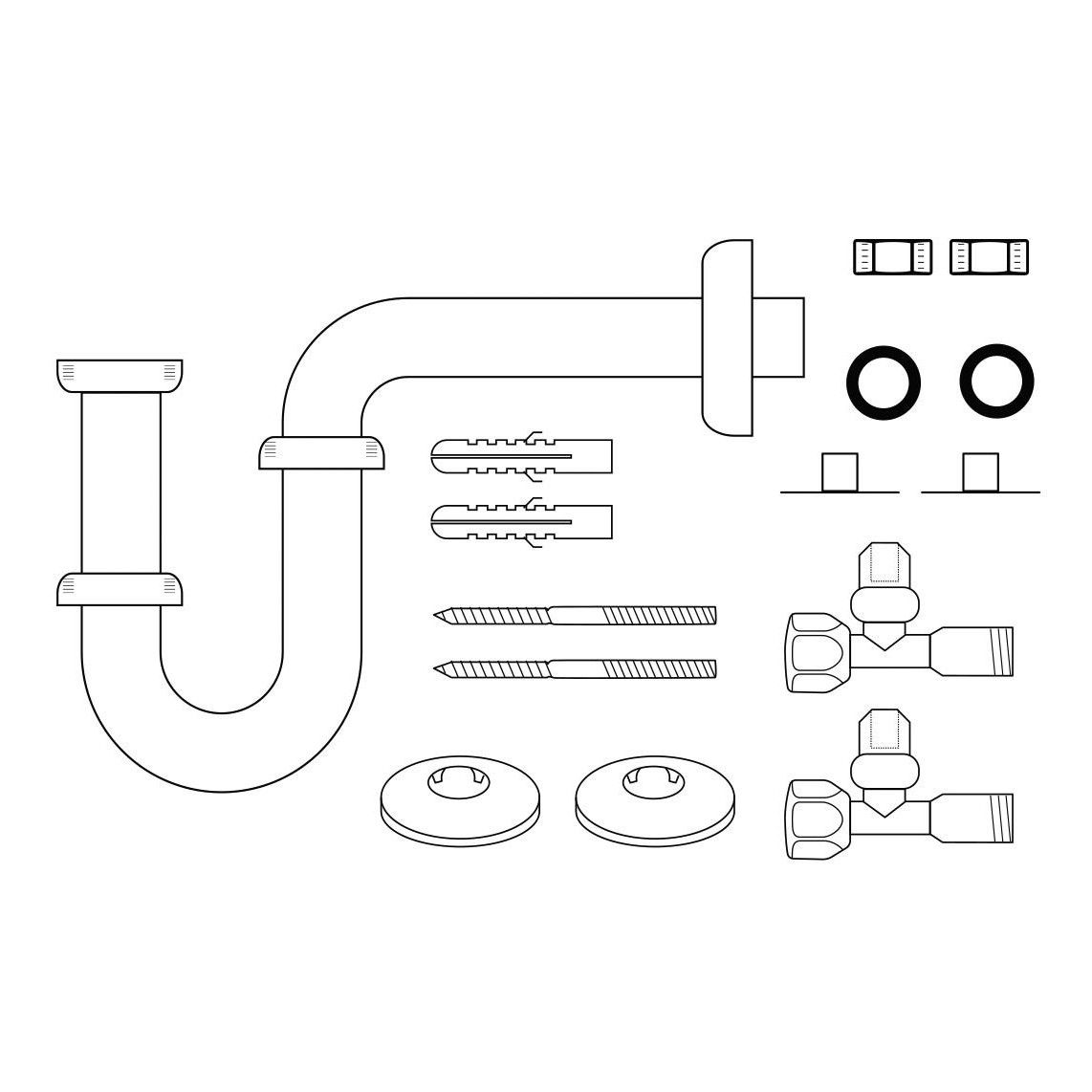 98800104 Wash basin tubular trap set, chrome, 1 1/4" x 32 mm, with fixing, with 2x angle valve vue 4