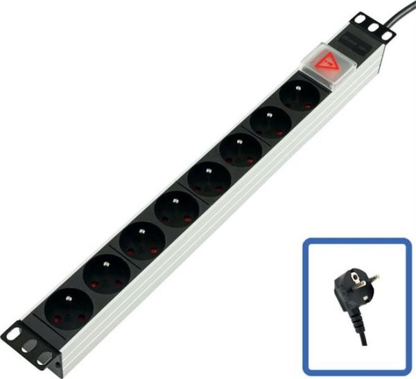 Multiprise rackable Lanview 19", 1u, 2m, 10A, avec 8 prises schuko françaises de type E