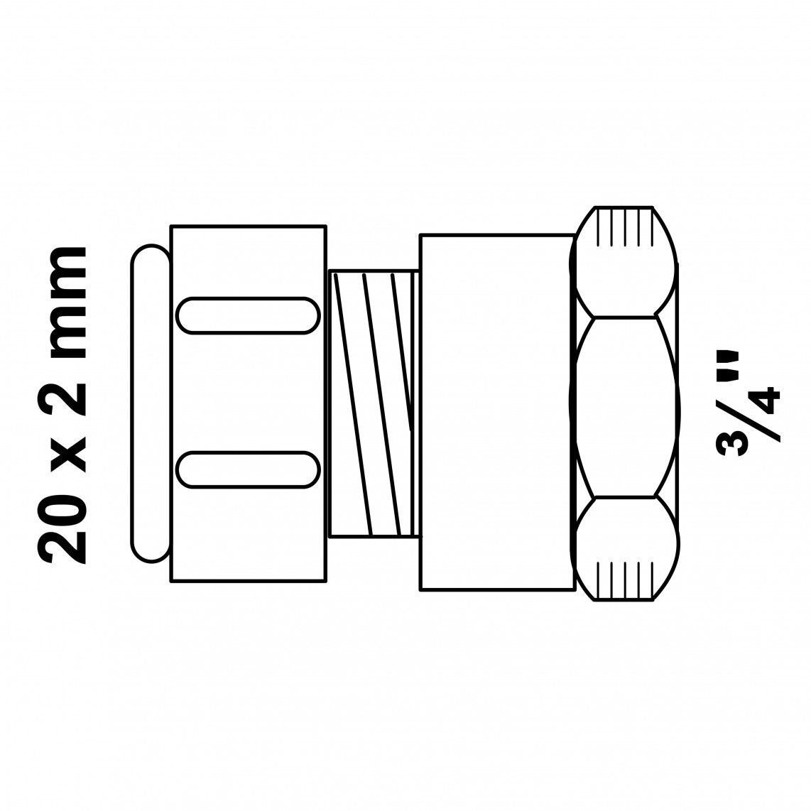 988903455 MS overgangsstuk, blanco, 20 mm x 3/4"BI, knelfitting voor meerlagen buis vue 4