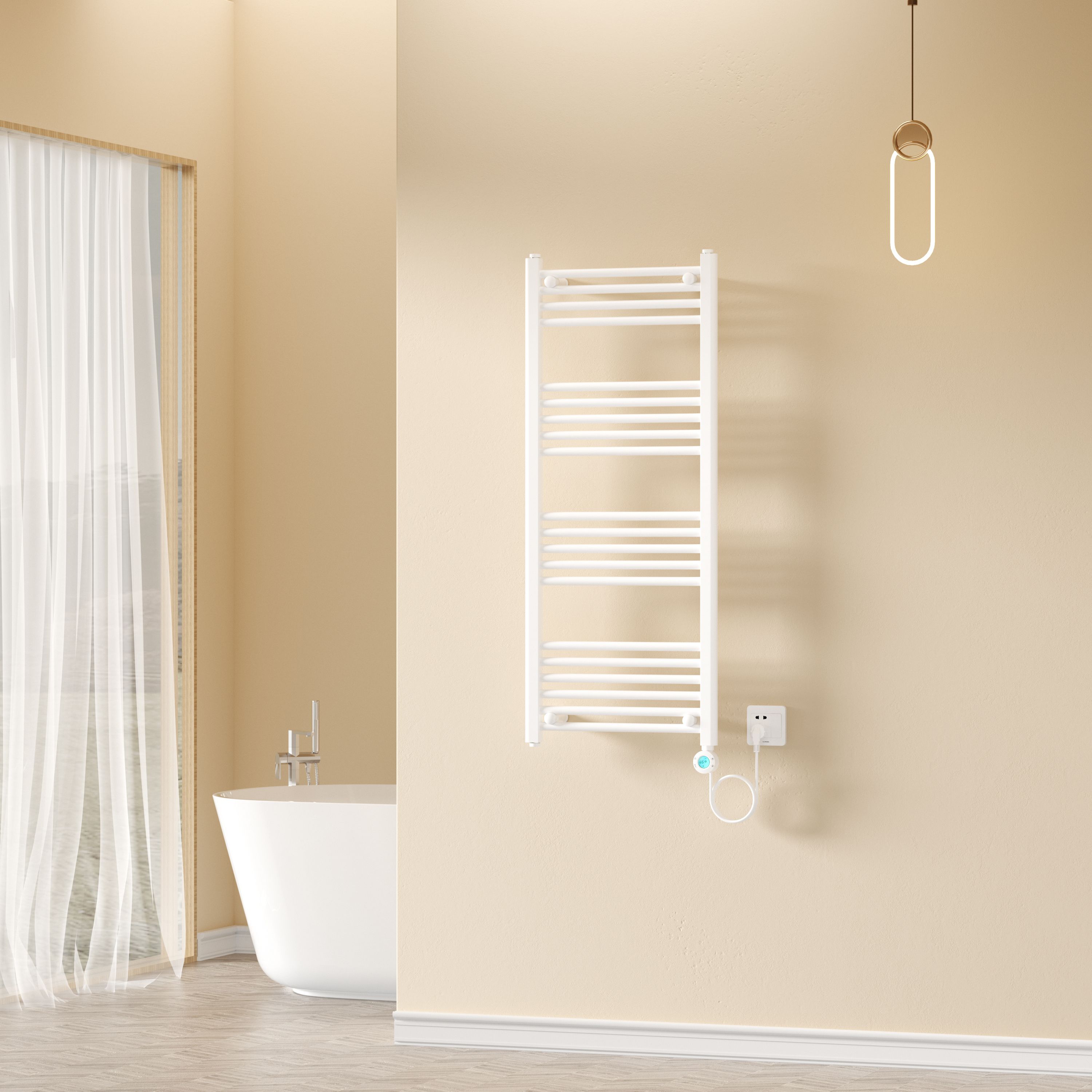 BELRAD ELEKTRISCHE HANDDOEKDROGER - MET DIGITALE, PROGRAMEERBARE THERMOSTAAT - SMART WIFI - AANSLUITING RECHTS - 700W - 1200X500 MM - GLANZEND WIT vue 2