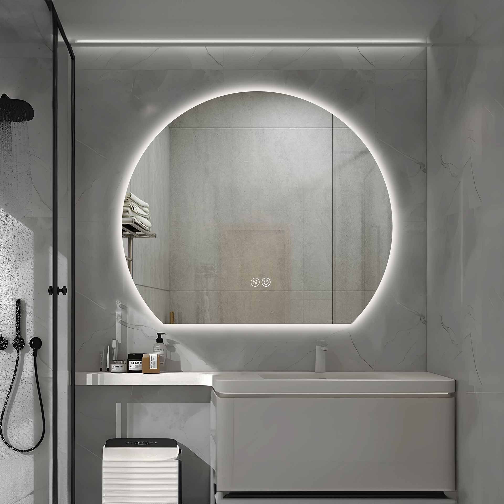 Aloni Zonsopkomst Miroir - Avec Éclairage LED - Rond - Sans Cadre - Avec Chauffage - Température DE Couleur LED 3500-6500K - 120×100CM