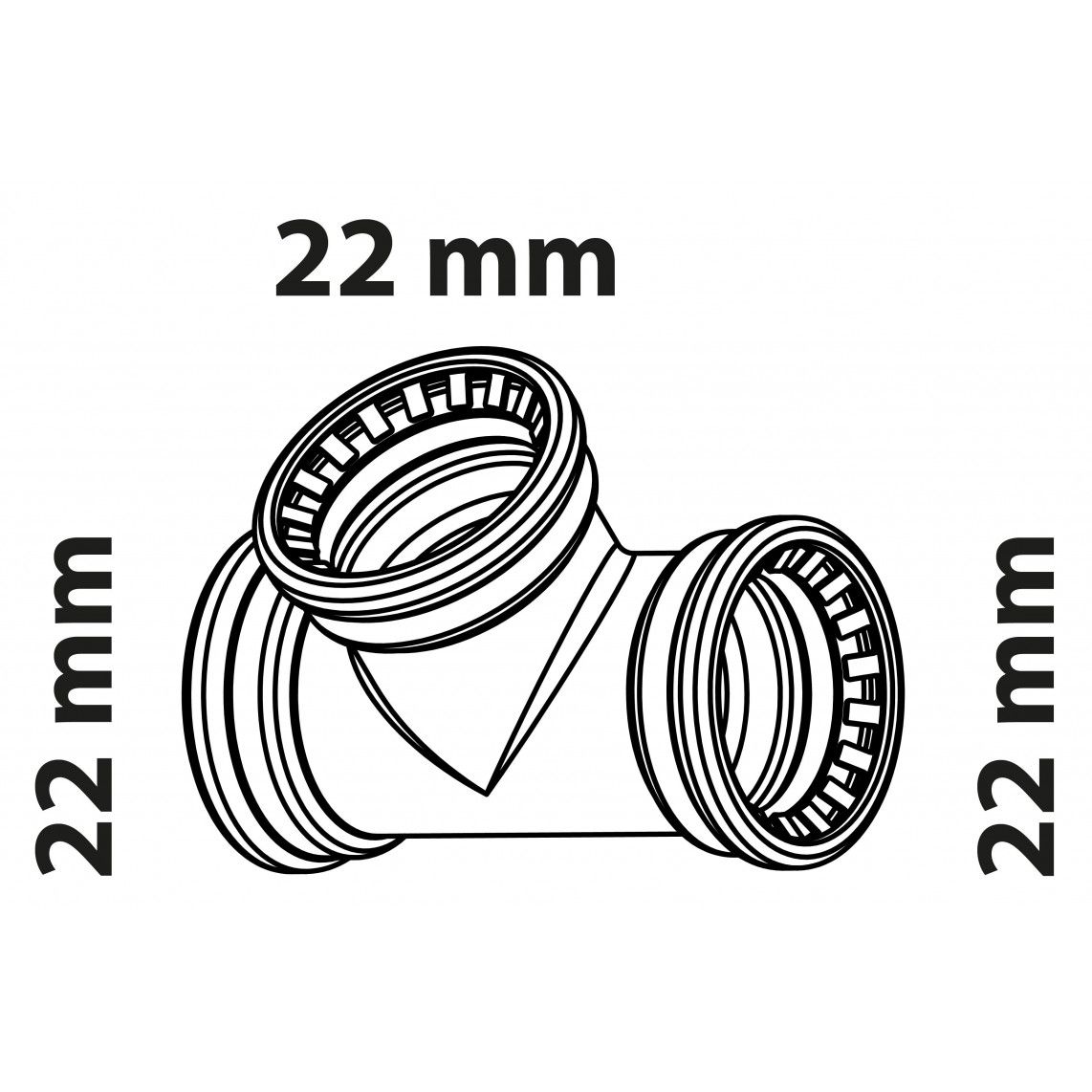989473317 CU T-stuk, blanco, 22 mm, 3 mofen, (S130) vue 2