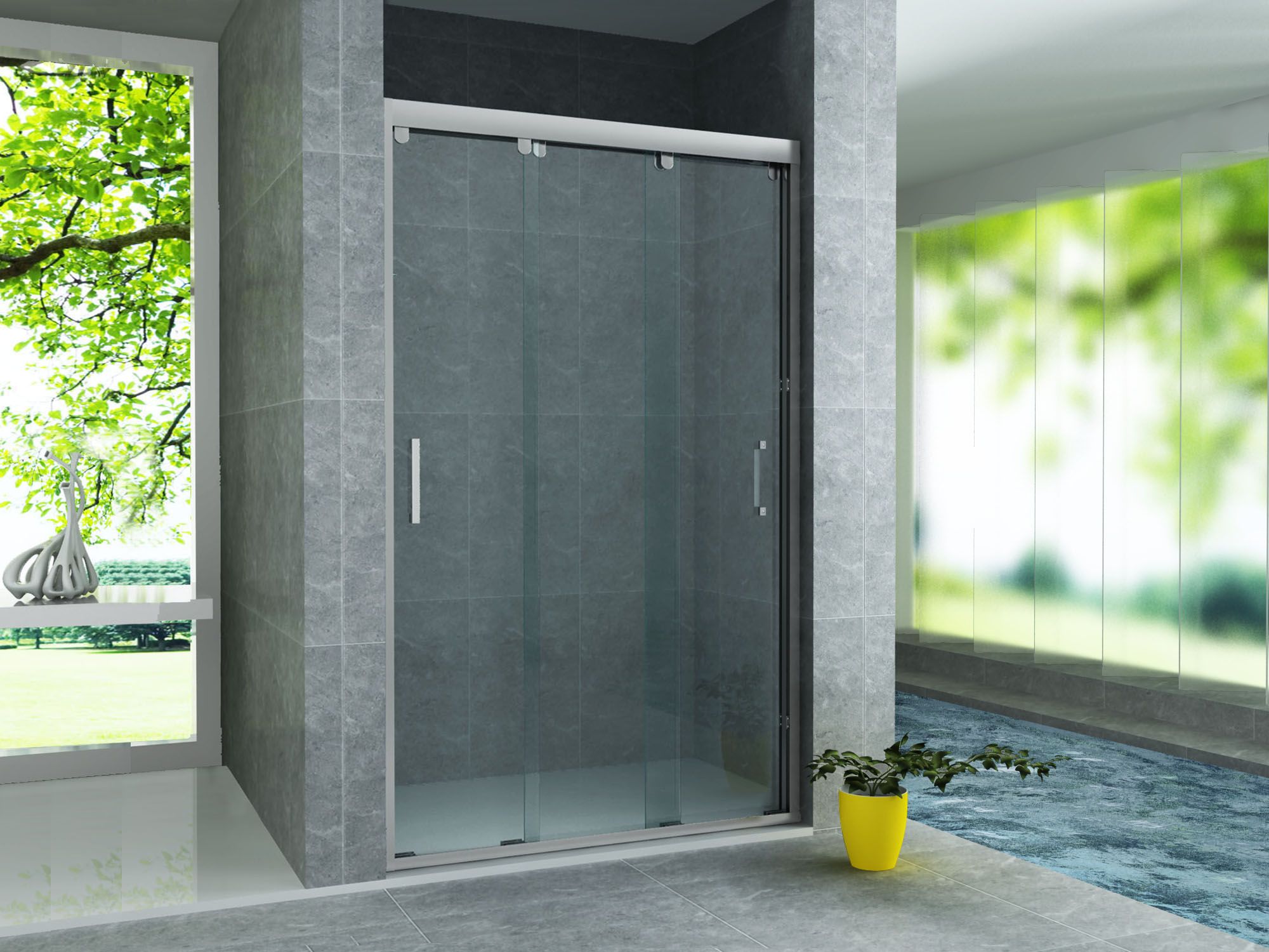 ALONI PORTE COULISSANTE POUR NICHE – 3 PARTIES - 1000X2000MM - CHROME-VERRE CLAIR vue 2
