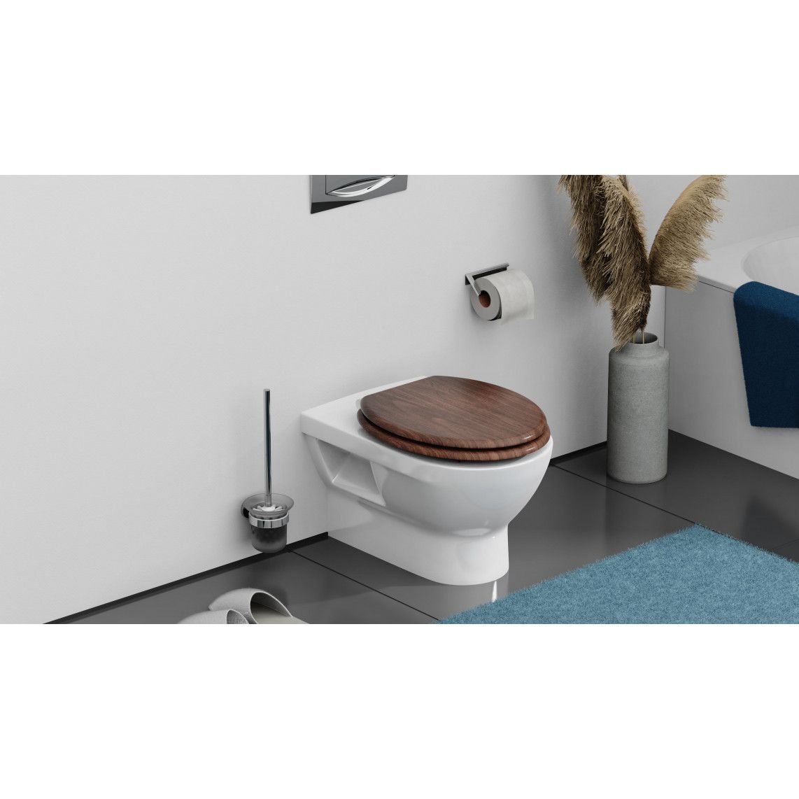 80193 MDF Toilet seat DARK WOOD, with soft close vue 10