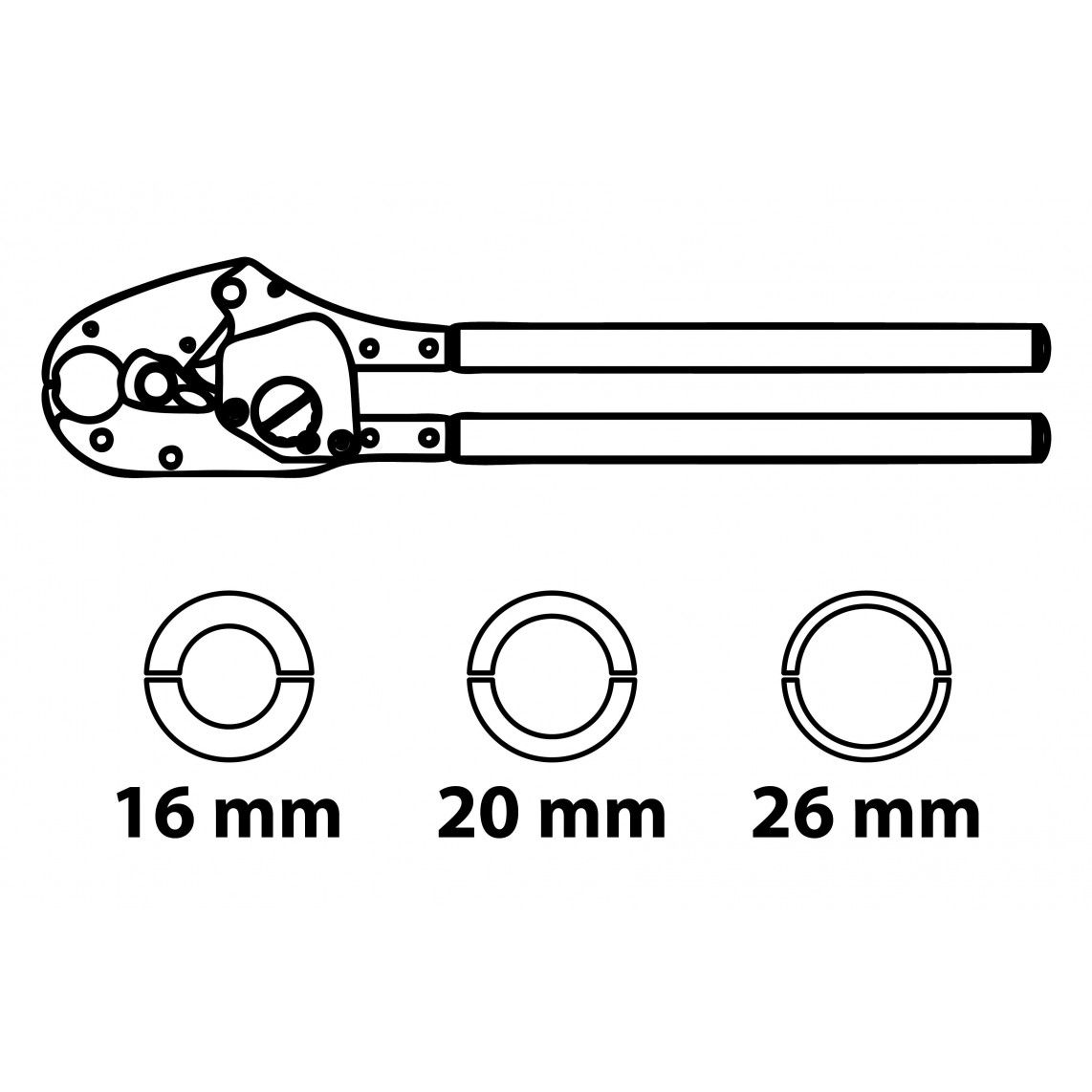 988883555 handperstang, met inzetstukken 16-20-26 mm, voor meerlagen buis vue 2