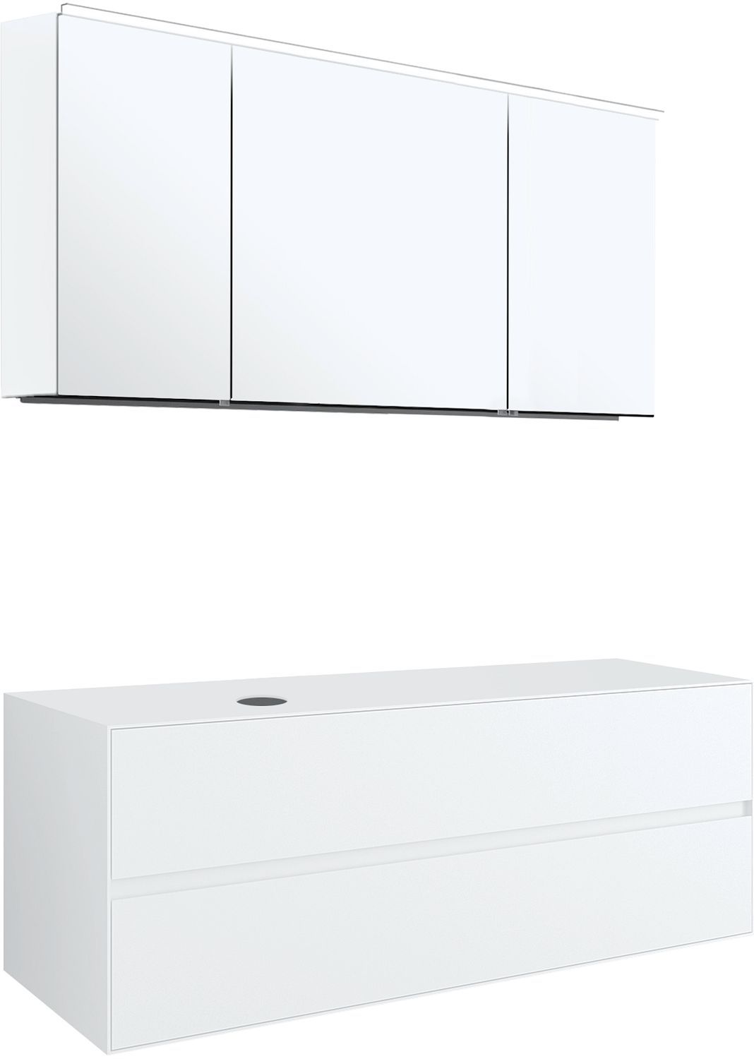 MEUBEL 2LADES+TABLET VOOR OPBOUWLAVABO LINKS TENSO 140CM ZONDER KRAANGAT WIT MET SPIEGELKAST vue 1