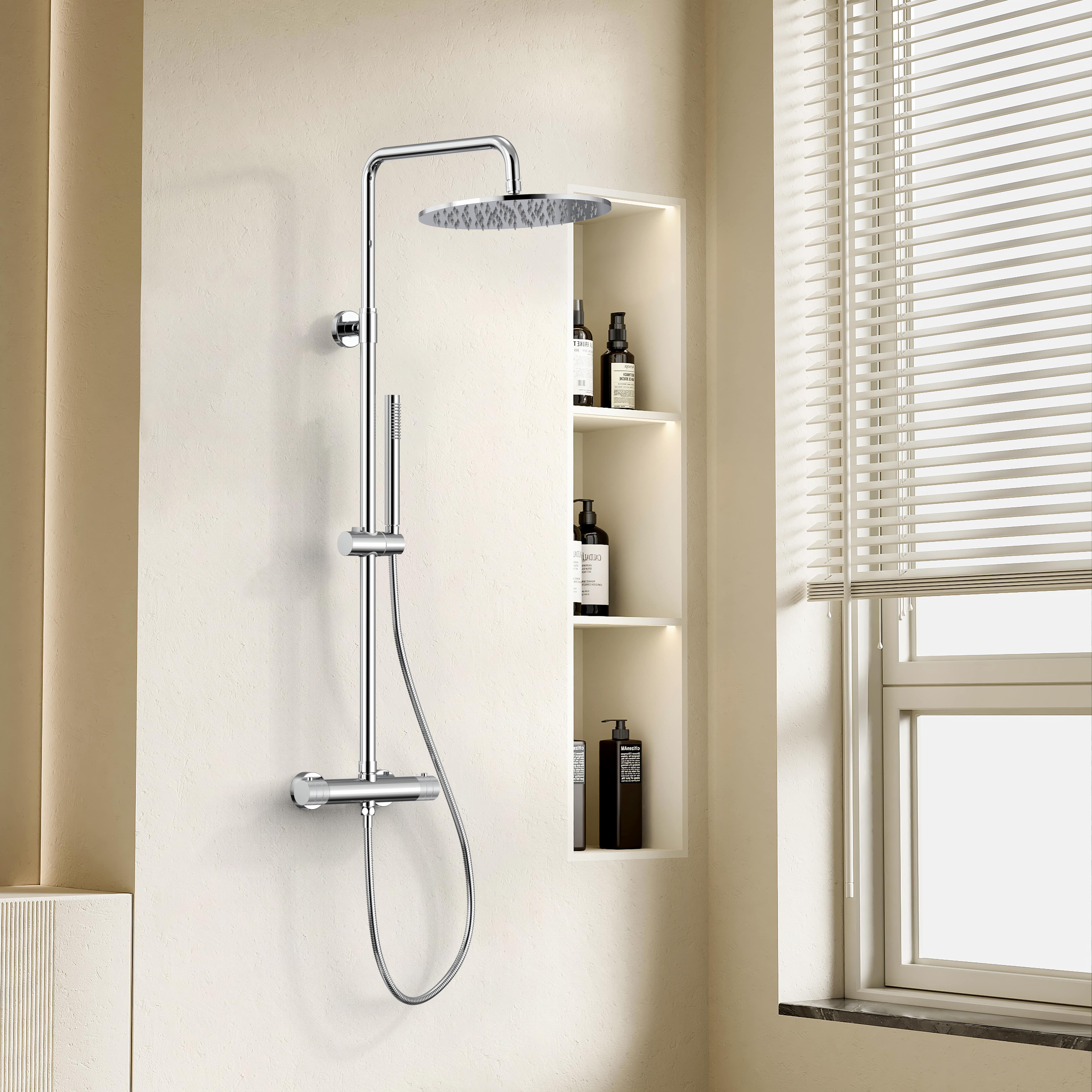 STRIA REGENDOUCHESET  - THERMOSTATISCH - COOL TOUCH - HOOFDDOUCHE 30 CM - OPBOUW - KNOPPEN MET VERFIJNDE RIBBELSTRUCTUUR -  BELGAQUA - CHROOM vue 3