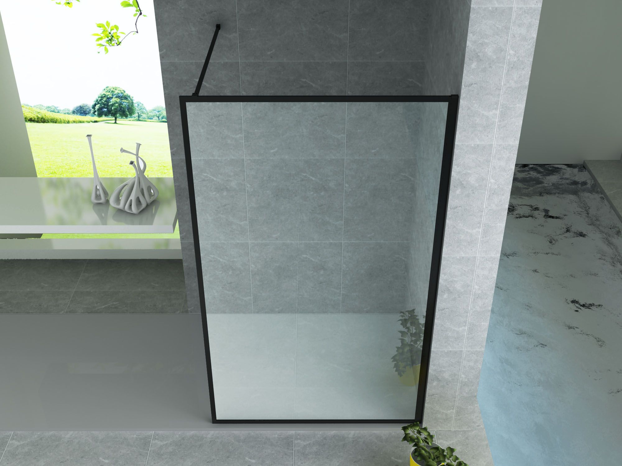 ALONI INLOOPDOUCHE MET KADER - 1000 X 2000MM - MAT ZWART - HELDER GLAS vue 4