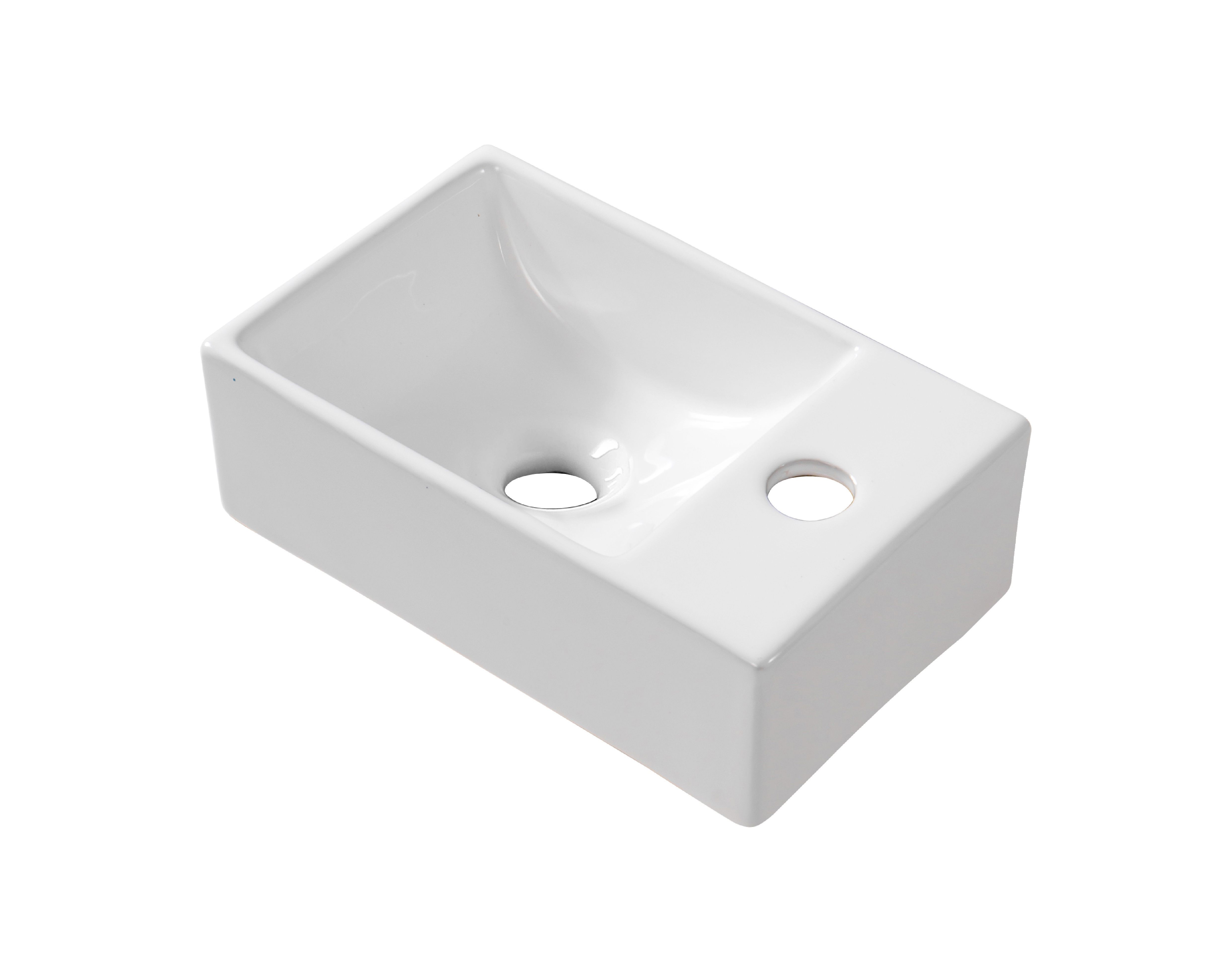 Aloni Lave-mains – Sans Trop-plein – Trou DE Robinet À Droite – Céramique – 30,5×11×19CM – Blanc Brillant