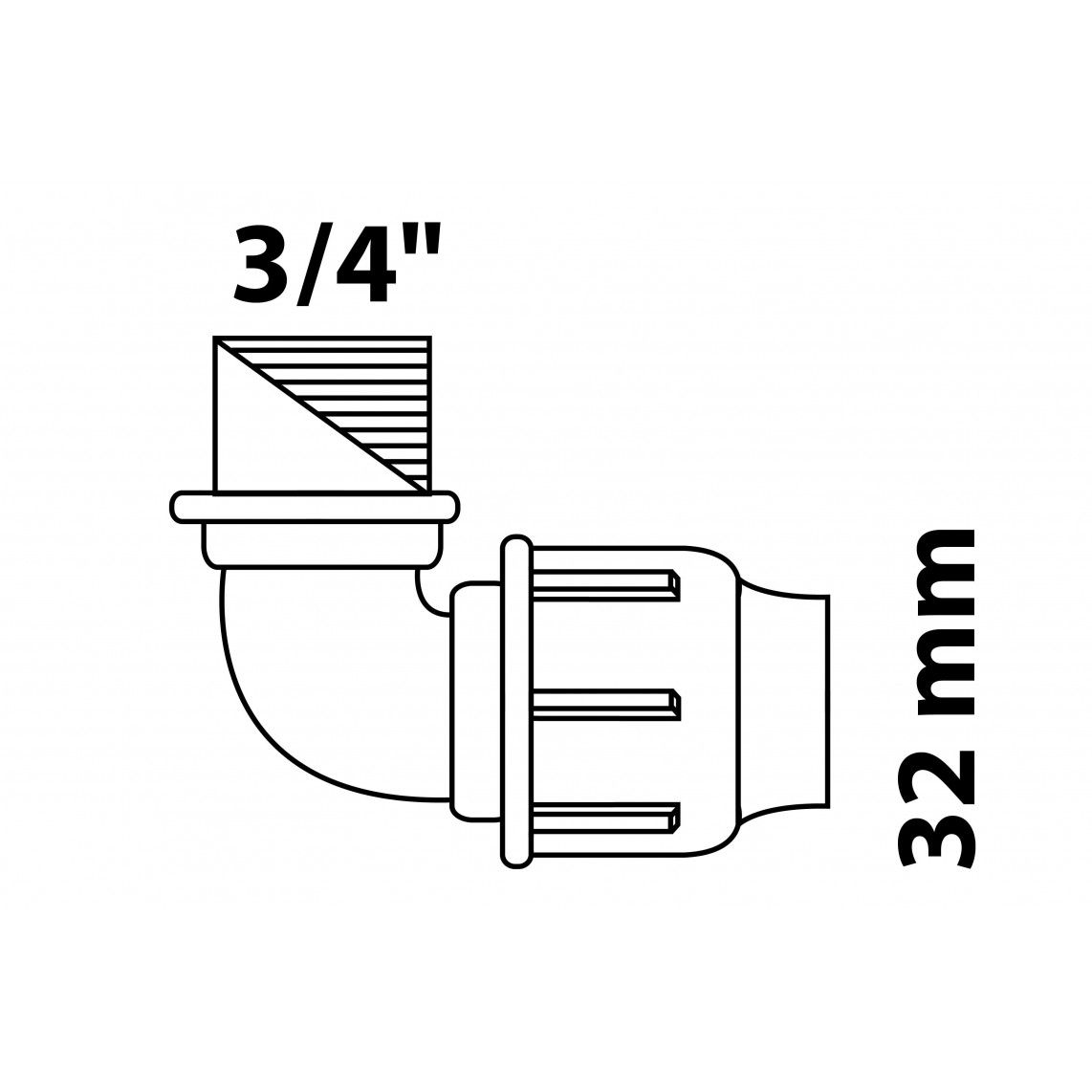 984846417 PP knie 90°, 32 mm x 3/4"BI, knelfitting voor tyleen/socarex vue 4