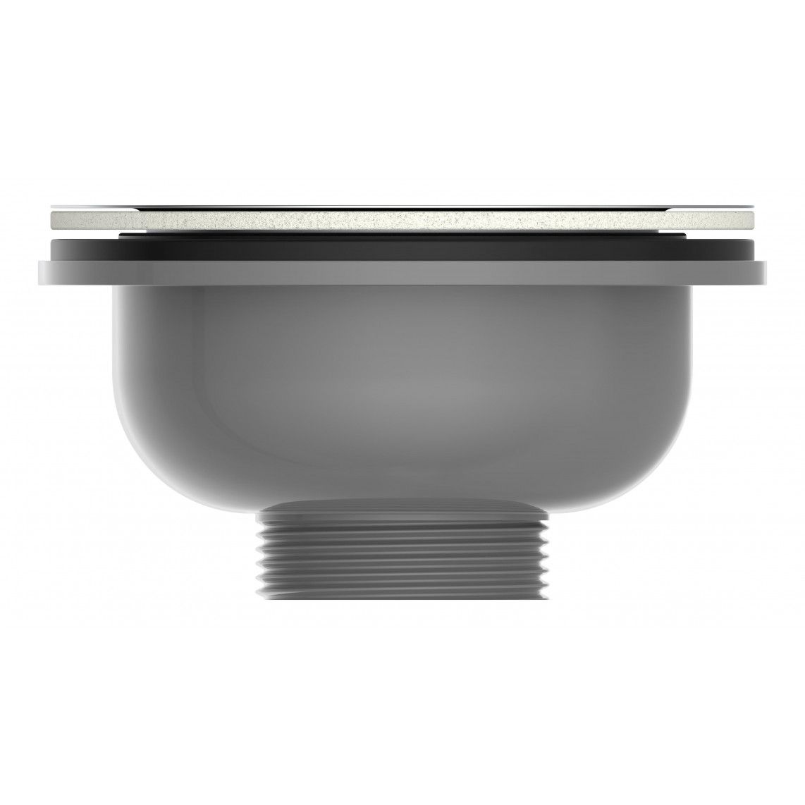 98835249 ECO-SAVE Basket valve, plastic, grey, 1 1/2" male, stainless steel valve cup & sieve Ø 114 mm vue 2