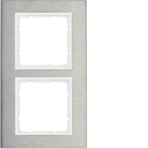Plaque de recouvrement 2 postes Berker B.7 Inox / Blanc polaire