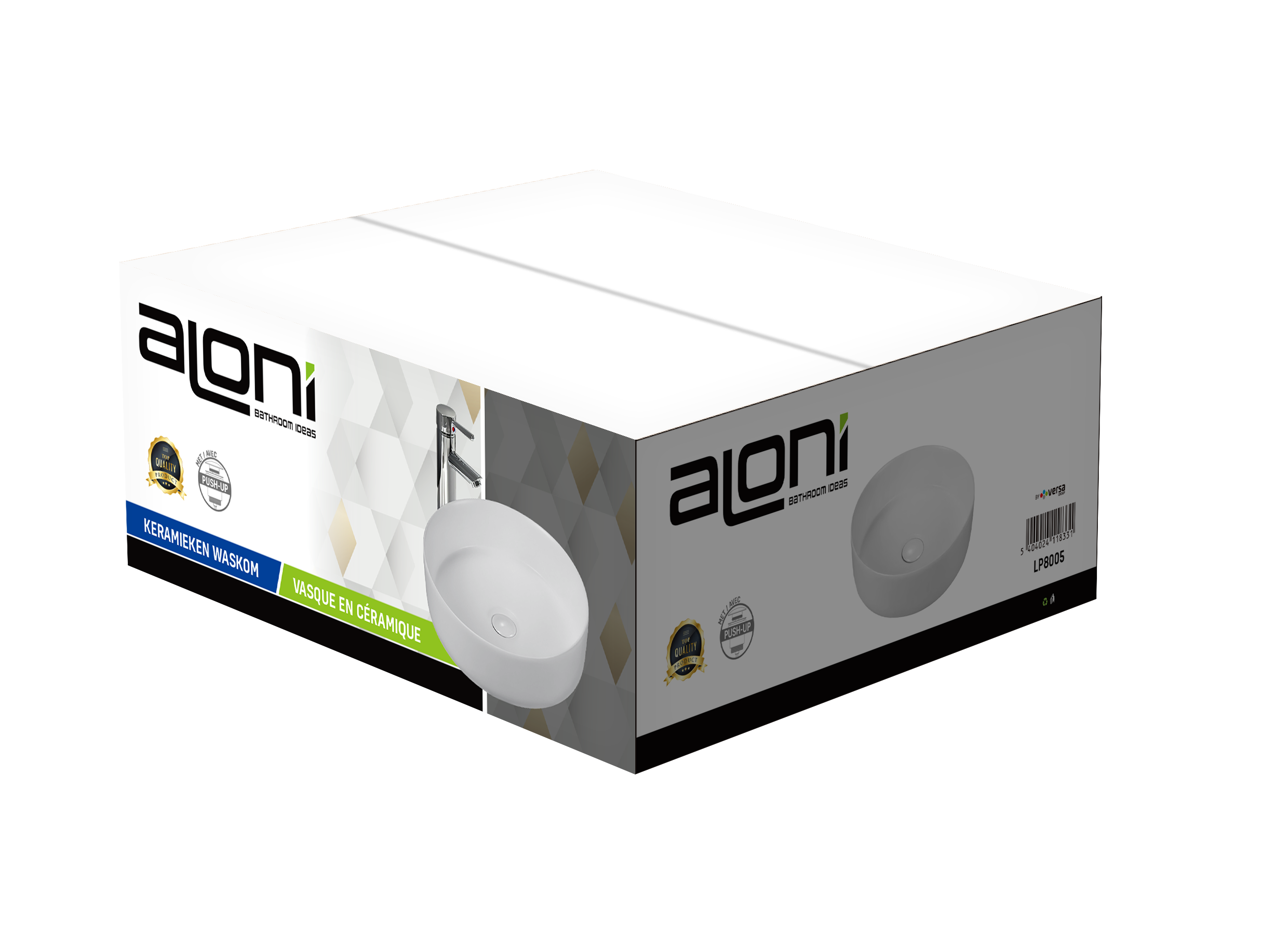 ALONI FIRA LAVABO - À POSER – SANS TROP-PLEIN – SANS TROU DE ROBINET – AVEC BONDE CLIC-CLAC – CÉRAMIQUE – 36X12,5X36 CM – BLANC MAT vue 3