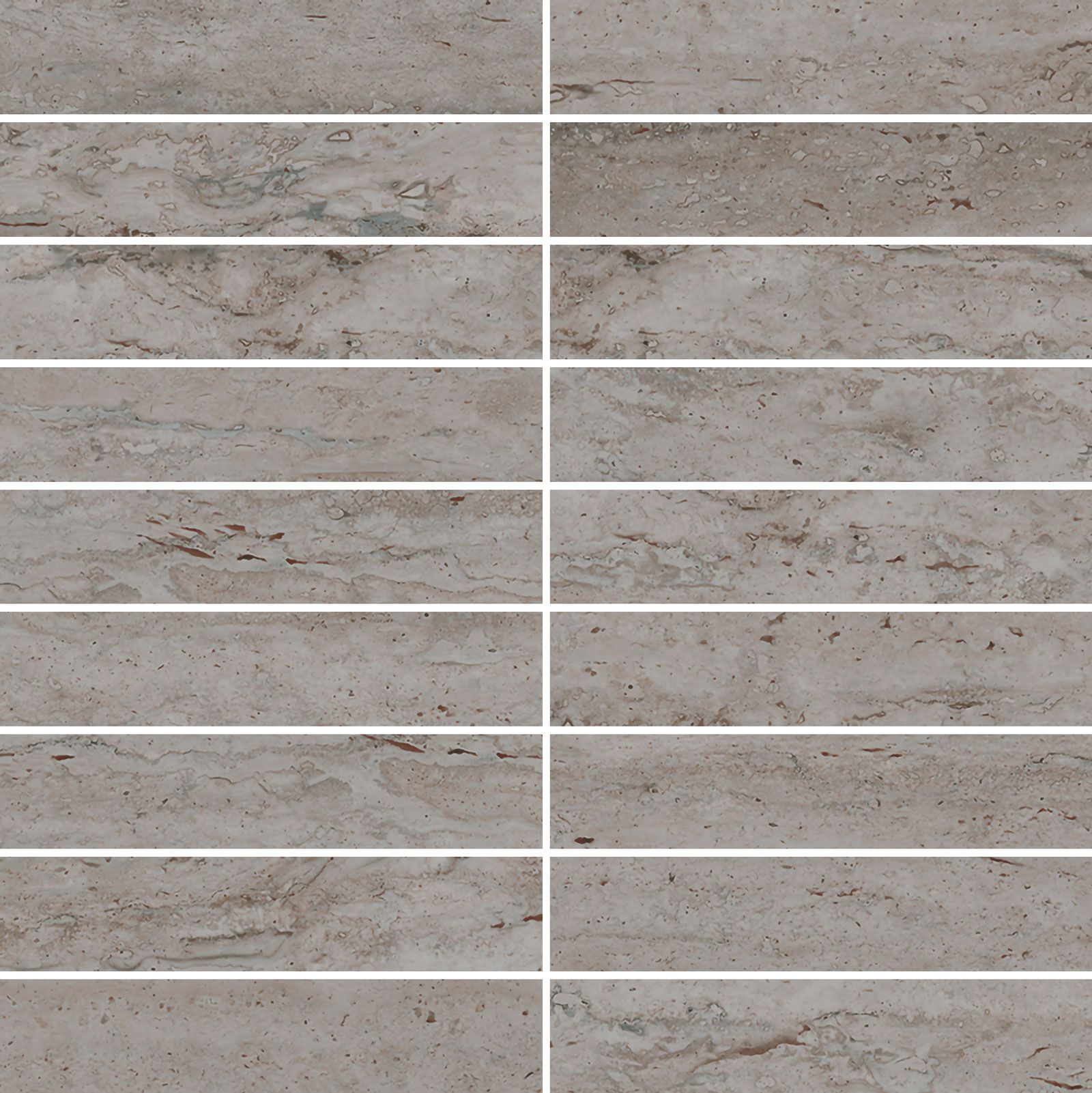 MOSAICO TRAVERTINO POL SILVER 30X30 (3X15)