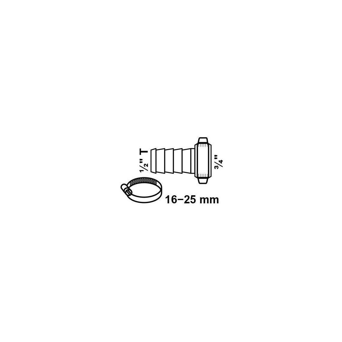 987383113 MS Slangschroefverbinding, chroom, 3/4"M x 1/2"T, met slangklem vue 2