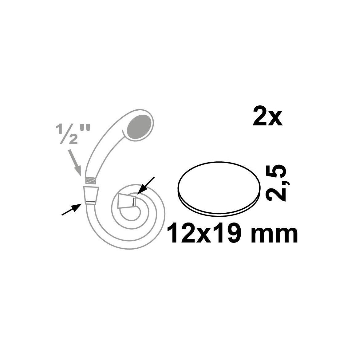 98696700 Screw connection gasket, rubber, 12 x 19 x 2,5 mm, for 1/2" (2x) vue 2