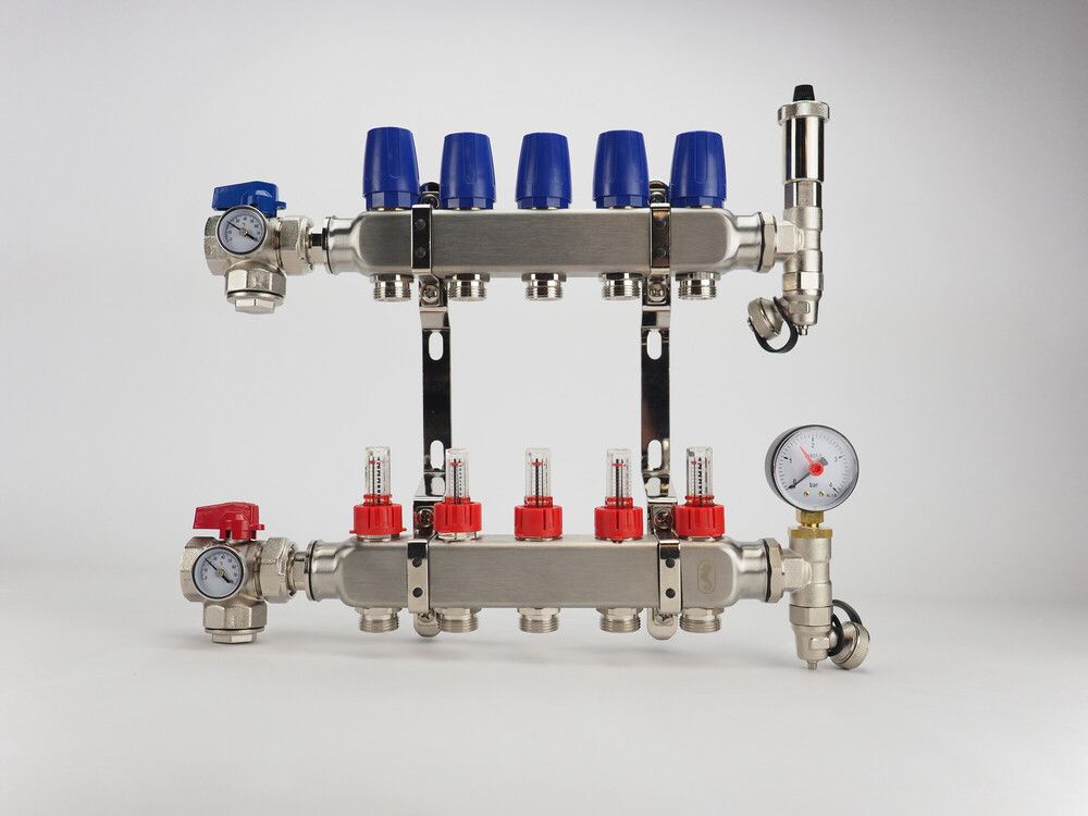 Van Marcke Floor Heating Collecteur Acier Inoxydable Entièrement Prémonté Pour 10 Circuits DE Chauffage