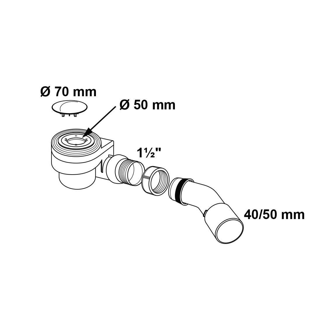 98811318 PP Ecoulement de douche et de baignoire 50 mm, chromé, 1 1/2" x 40/50 mm, avec couverture, 70 mm vue 2