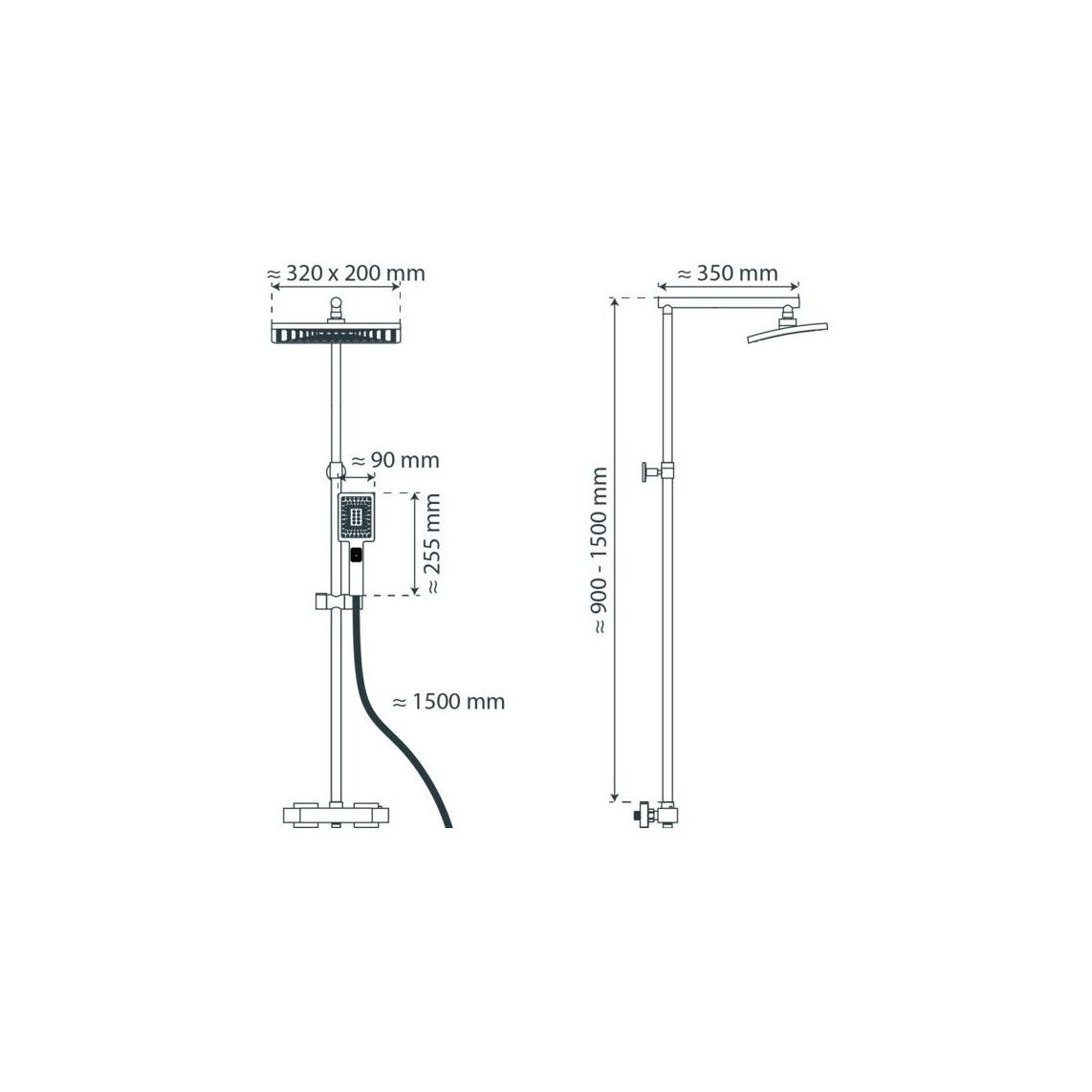 60140 TRENTO Regendouche set met thermostatische kraan, chroom vue 2