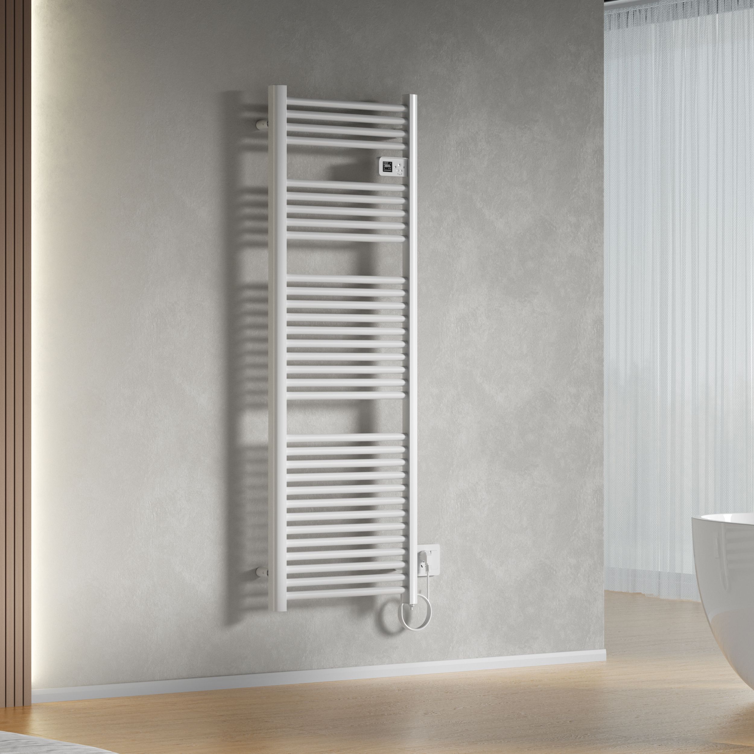 Belrad Sèche-serviettes Électrique – Avec Thermostat Numérique Programmable – Smart Wifi - 850W – 1600×540×133 MM – Blanc Brillant