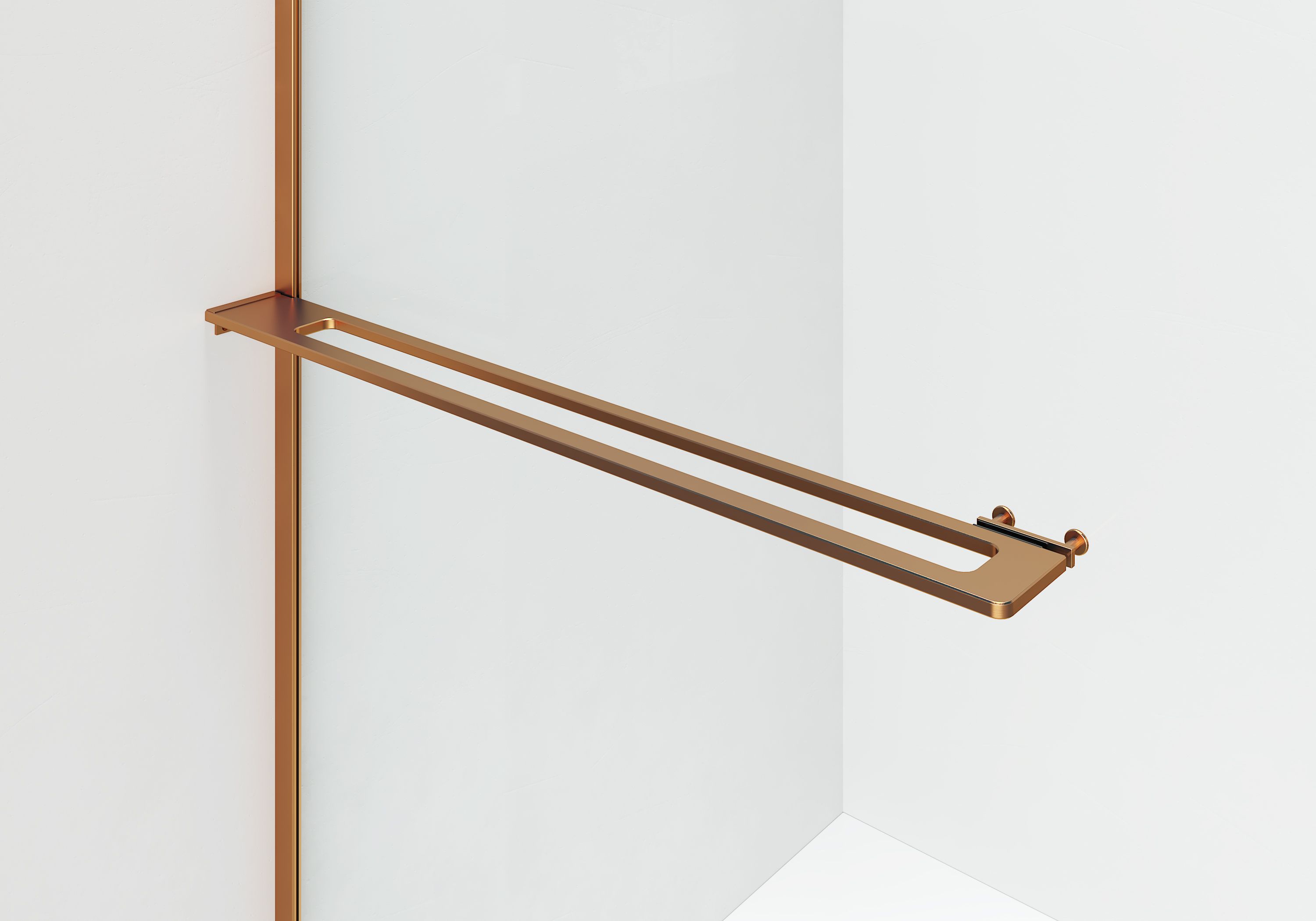 CURVY DOUCHE À L'ITALIENNE AVEC PORTE-SERVIETTE - COURBÉE - TRAITEMENT ANTI-CALCAIRE - RÉVERSIBLE - VERRE DE SÉCURITÉ 8MM - 120X200CM - CUIVRE BROSSÉ - VERRE CLAIR vue 3