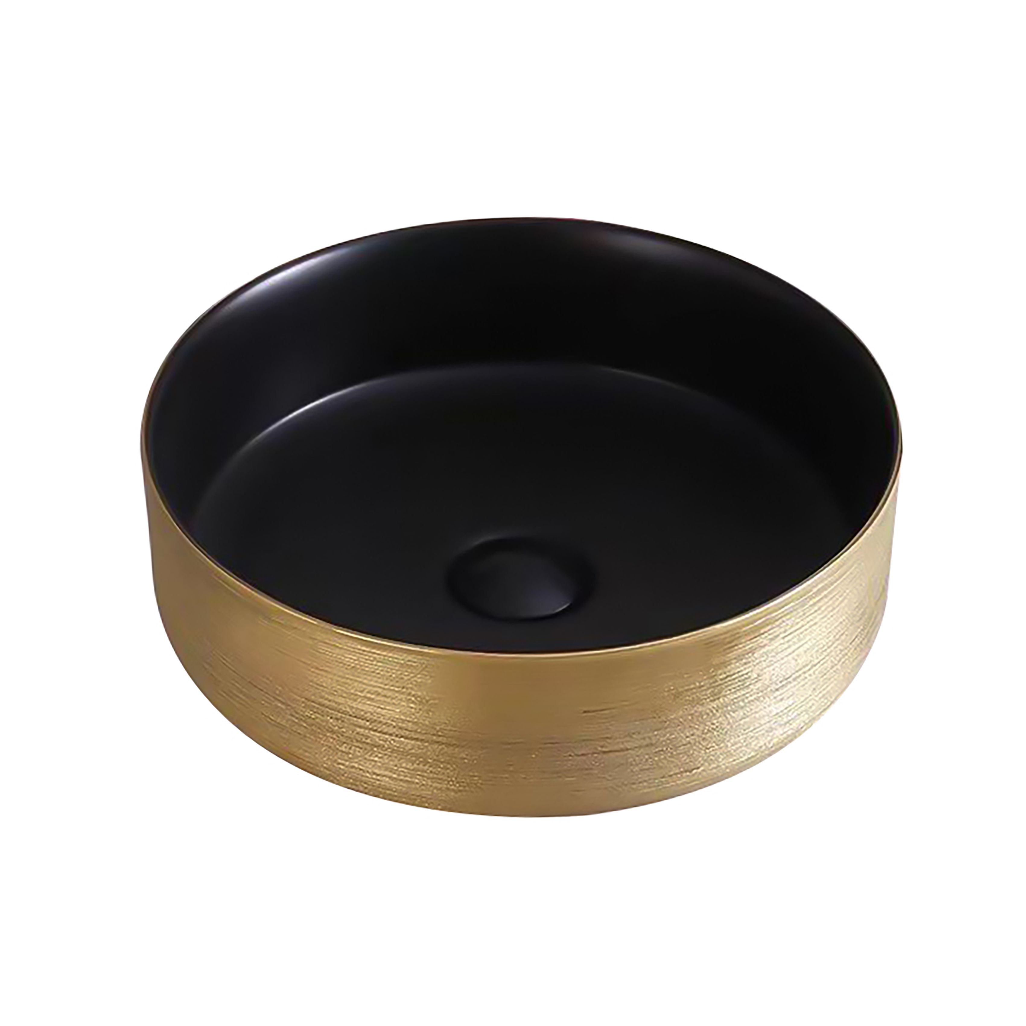 Aloni Turo Lavabo Avec Relief - À Poser – Sans Trop-plein – Sans Trou DE Robinet – Céramique – 36×12×36 CM – Or/noir Mat