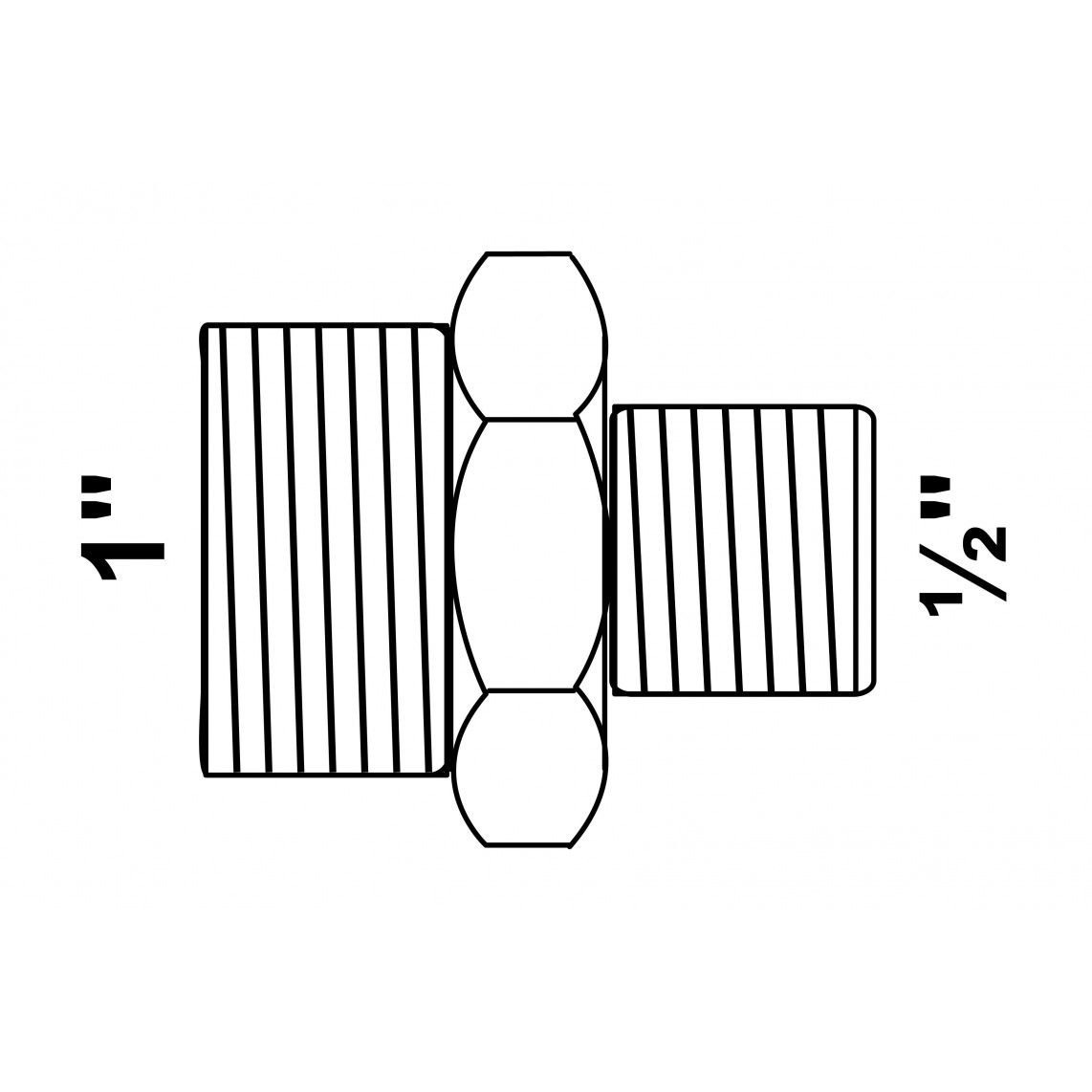989794055 Hexagon reducing double nipple, malleable galvanized, 1" male x 1/2" male vue 2