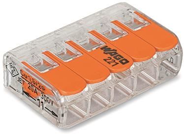 Borne de raccordement compact borne pour 5 conducteurs avec leviers de manipulation, Transparent.