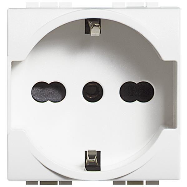 LivingLight prise 2 pôles + T IT / allemand 16A 250V 2 modules Blanc